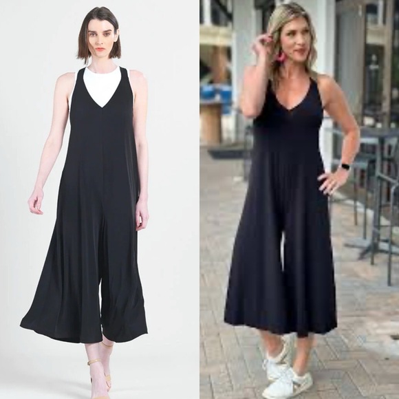 URBAN OUTFITTERS V-Neck Cross Back Cropped Wide Leg Jumpsuit Neutral Bla… - Picture 2 of 14